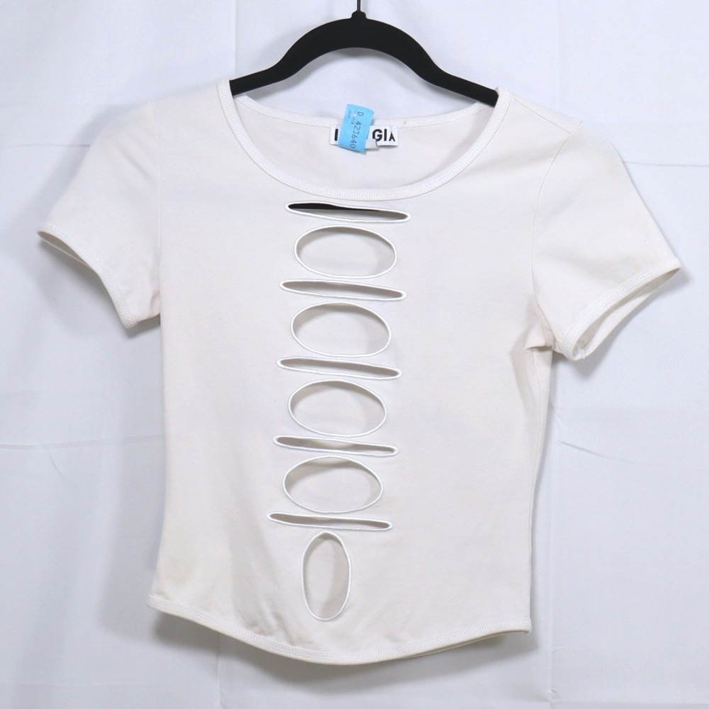 I.AM.GIA Short Sleeve Top S White Womens Cut Out Front Tee